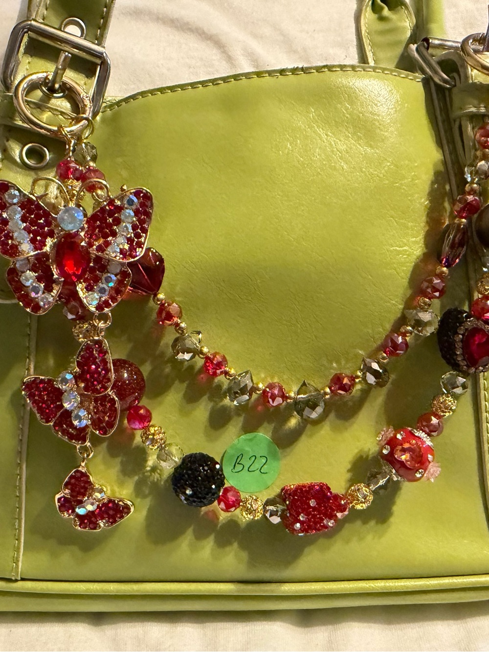 Red Crystal Butterfly Key & Card Holder Charm Chain